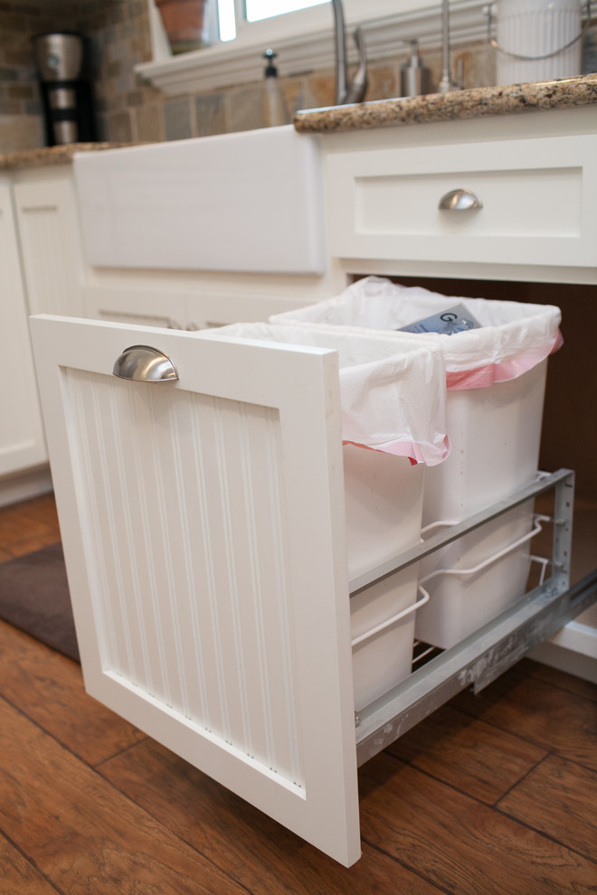country style kitchen would only win if you manage to hide trash cans (Millen's Woodworking)