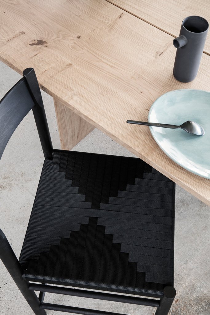 Minimalist F Chair With A Woven Ribbon Seat
