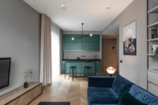 01 This modern apartment in muted tones is a nice example of how a small dwelling can be stylish and functional