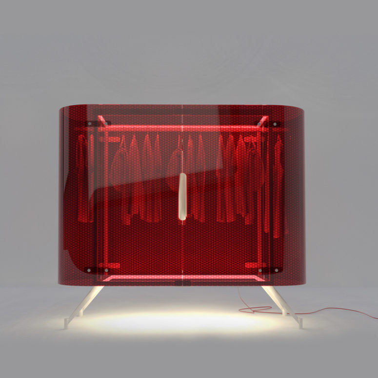 Daytime model is made of red acrylic, it can be illuminated at night with a spotlight