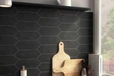 03 matte black tile kitchen backsplash and concrete countertops for a chic masculine kitchen