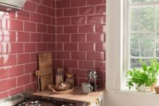 04 glossy pink tiles make up a cool backsplash for a girlish kitchen