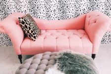 05 a glam girlish space with a dalmatian print wall, it looks cool and chic