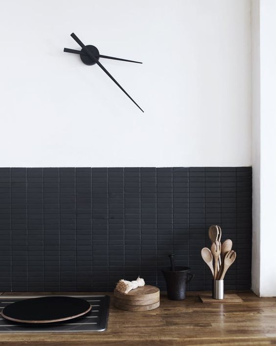 small matte black rectangular tile backsplash for an ultra-modern kitchen