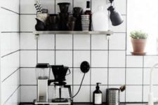 09 matte white square tiles with black grout for a mid-century modern Scandinavian kitchen