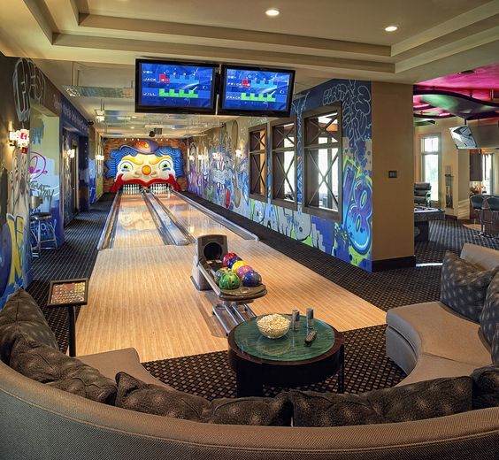 bold and colorful bowling room will require some space but you'll enjoy playing