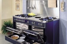 14 a deep purple double cooker with an additional drawer and a hood