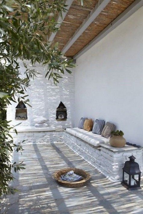 if it's an outdoor space, you can make benches of whitewashed bricks or concrete