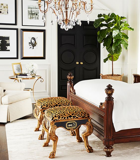 refined cheetah print stools for accentuating a luxurious bedroom and adding color to it