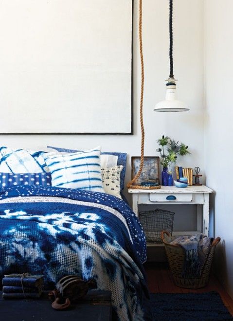 shibori bedding for a seaside bedroom