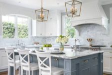 26 a vintage kitchen is given a coastal touch with a pale blue kitchen island