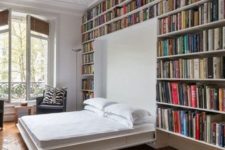 26 make a guest bedroom in the library creating bookshelf walls with a murphy bed