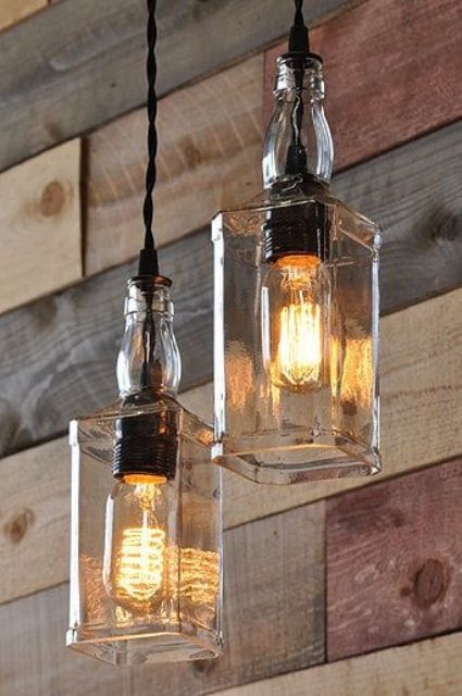 whiskey bottle lights will be a cool touch for any man cave