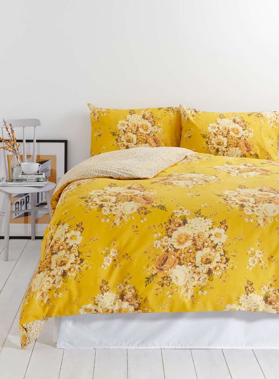 yellow floral print bedding will make your bedroom cheerful and gorgeous