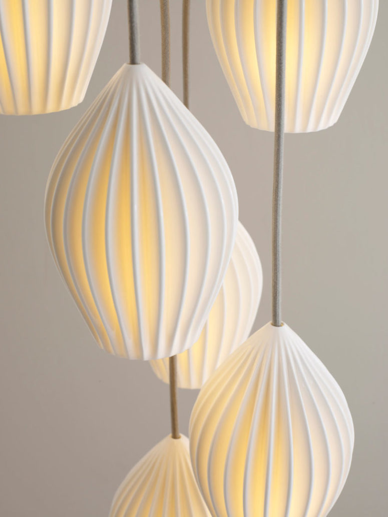 Bone China Fin lamps are inspired by traditional Chinese lanterns and are handmade using British crafting techniques