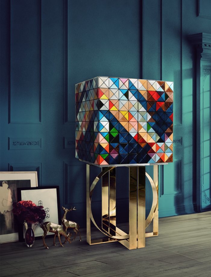 Luxurious Pixel cabinet is made of 1088 wooden tirangles and will be a real show stopper in any space