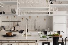 01 This Barcelona loft features many vintage and shabby chic features and looks very relaxing, here’s the kitchen with whitewashed brick and whitewashed shabby chic furniture