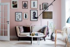 03 a chic living room with a Scandinavian feel looks more interesting with a pink accent wall