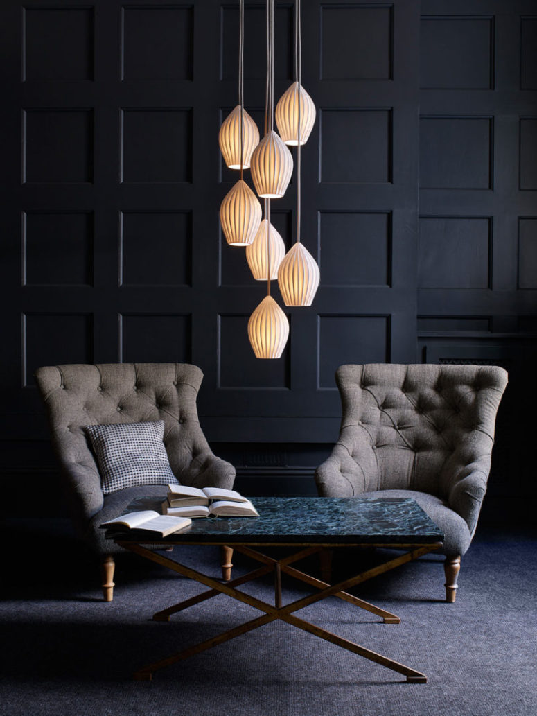 The pendant lamps can be hung in clusters of three, five, seven and more pieces to maximize the light