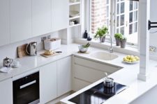 05 a modern matte white kitchen with small cooking tabletops