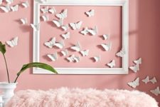 09 a hot pink wall with butterflies and a pink fur bench look chic together