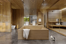 10 The designers also added a steam room fully clad with oak, too