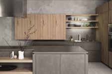 16 matte grey kitchen with metal countertops and some wooden cabinets added