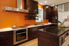 25 luxurious wood cabinets with bold orange walls for a contrast