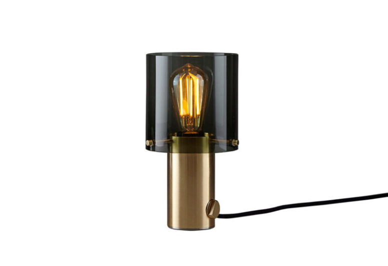 Here's a satin brass and anthracite glass lamp - gold and black look chic