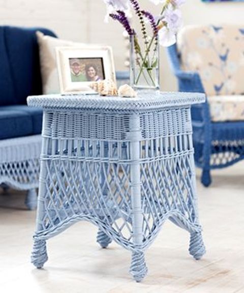 such a blue wicker side table or stool can also fit a beach cottage