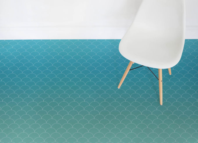 Mermaid vinyl flooring reminds of fish (or mermaid) scale and the color scheme fits