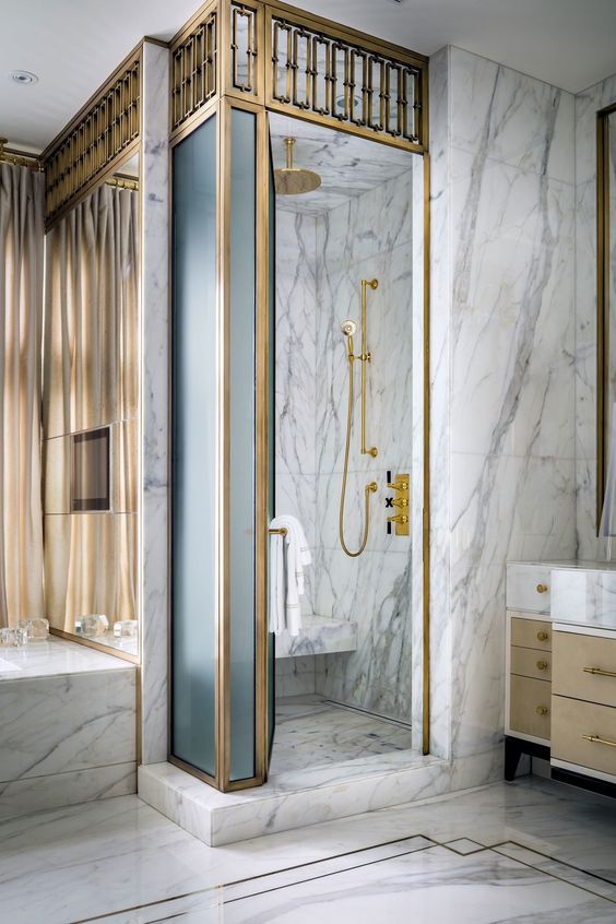 marble is a timeless idea for any bathroom including an art deco one, it looks exquisite