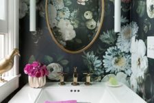 07 moody realistic floral wallpaper create a chic vintage space and gilded accents add to it