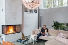 10 this modern built in fireplace is like a sculptural element in the living room