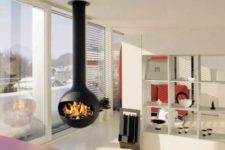 16 a modern space is spruced up with a hanging fireplace looks gorgeous