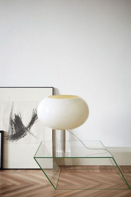 transparent geometric glass side table looks like a modern sculpture