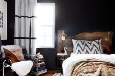 22 a mid-century modern space with a boho feel, black walls are balanced with whites and natural wood