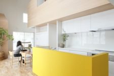 25 a minimalist white kitchen with a yellow kitchen island looks wow