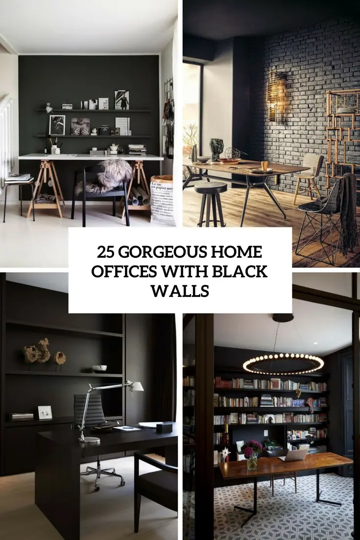 gorgeous home offices with black walls