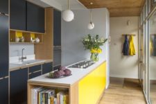 cover the kitchen island in yellow – such a change isn’t difficult and you can always change it