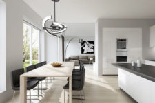Saturn pendant lamp is a unique futuristic piece for any modern space, it represents a clock and looks very sculptural