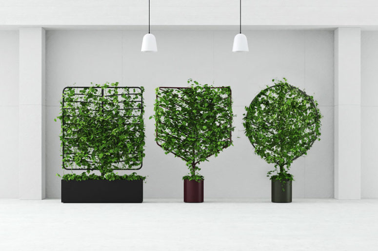 Each botanical planter screen functions in the same way as a single, self-watering planter pot