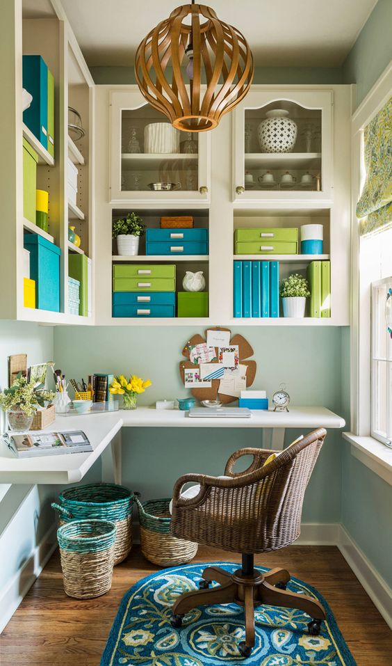 a colorful blacony crafting nook is a cool idea for those who lack space at home