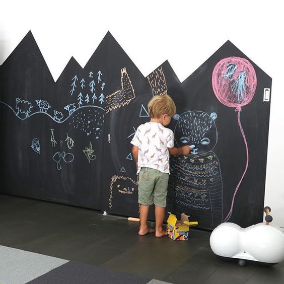 A partly chalkboard wall with a roof pattern is great for chalking on it