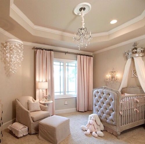 a cozy pastel princess-themed nursery for a little girl is a chic glam idea