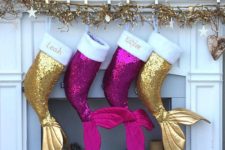 05 gold and purple sequin mermaid tail stockings for Christmas will excite your daughters