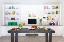 06 The workspace is light and airy, with built-in furniture and lots of colorful accessories
