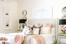 06 a light grey bedroom with touches of pink and lavender for a romantic feel
