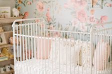 08 a sweet vintage-inspired girl’s nursery with a floral statement wall