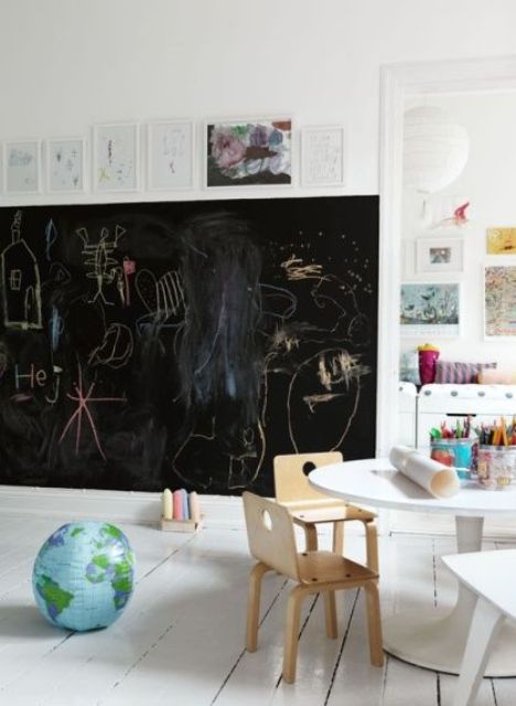 A chalkboard wall is a must for a kid's playing space, it allows much art